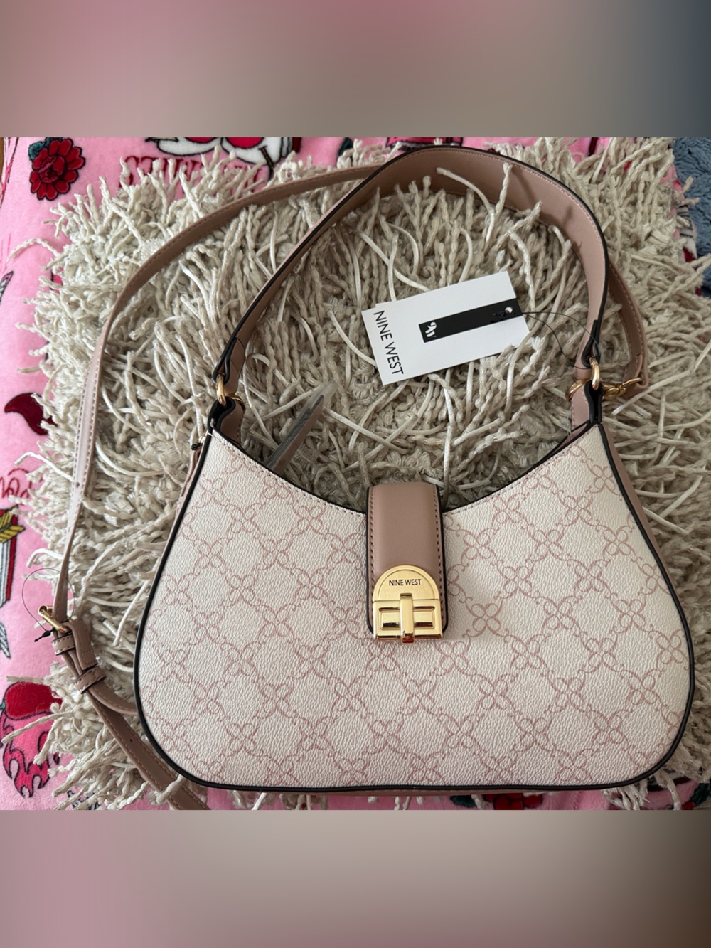 Nine West Pink Patterned Crossbody Shoulder Bag with Gold Hardware